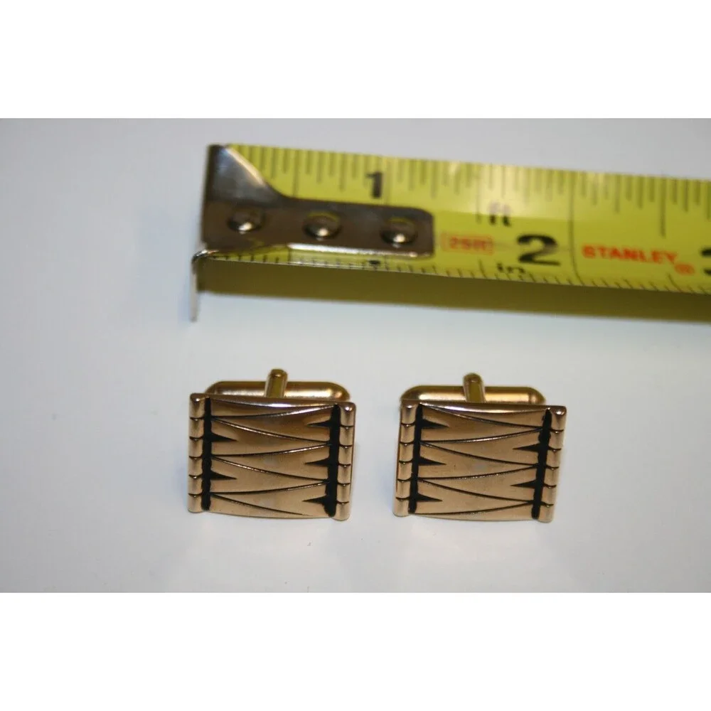 Vintage Golden & Black 1960s MOD Squared Stitched Look SWANK Cuff Links Rare